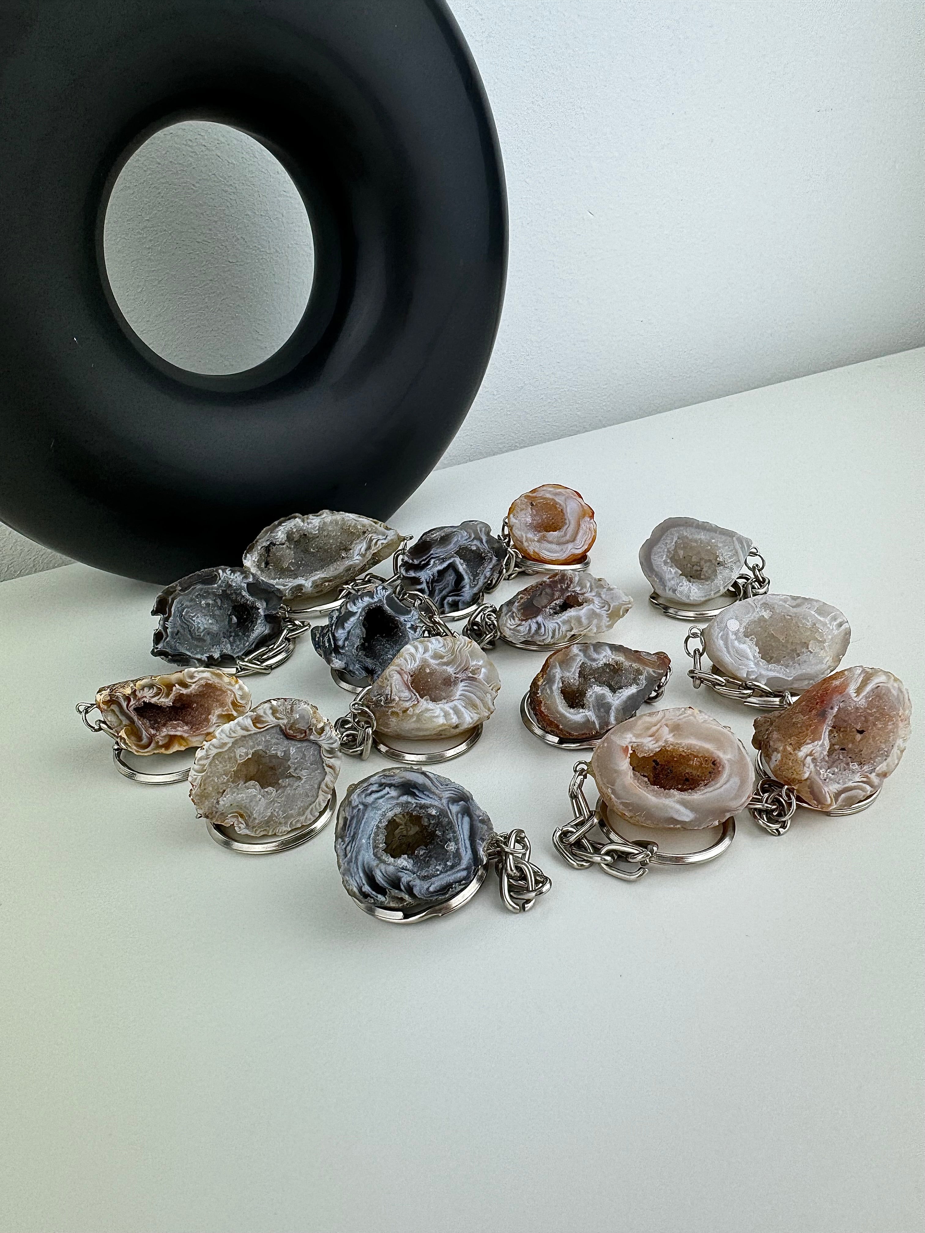 Agaat geode sleutelhanger