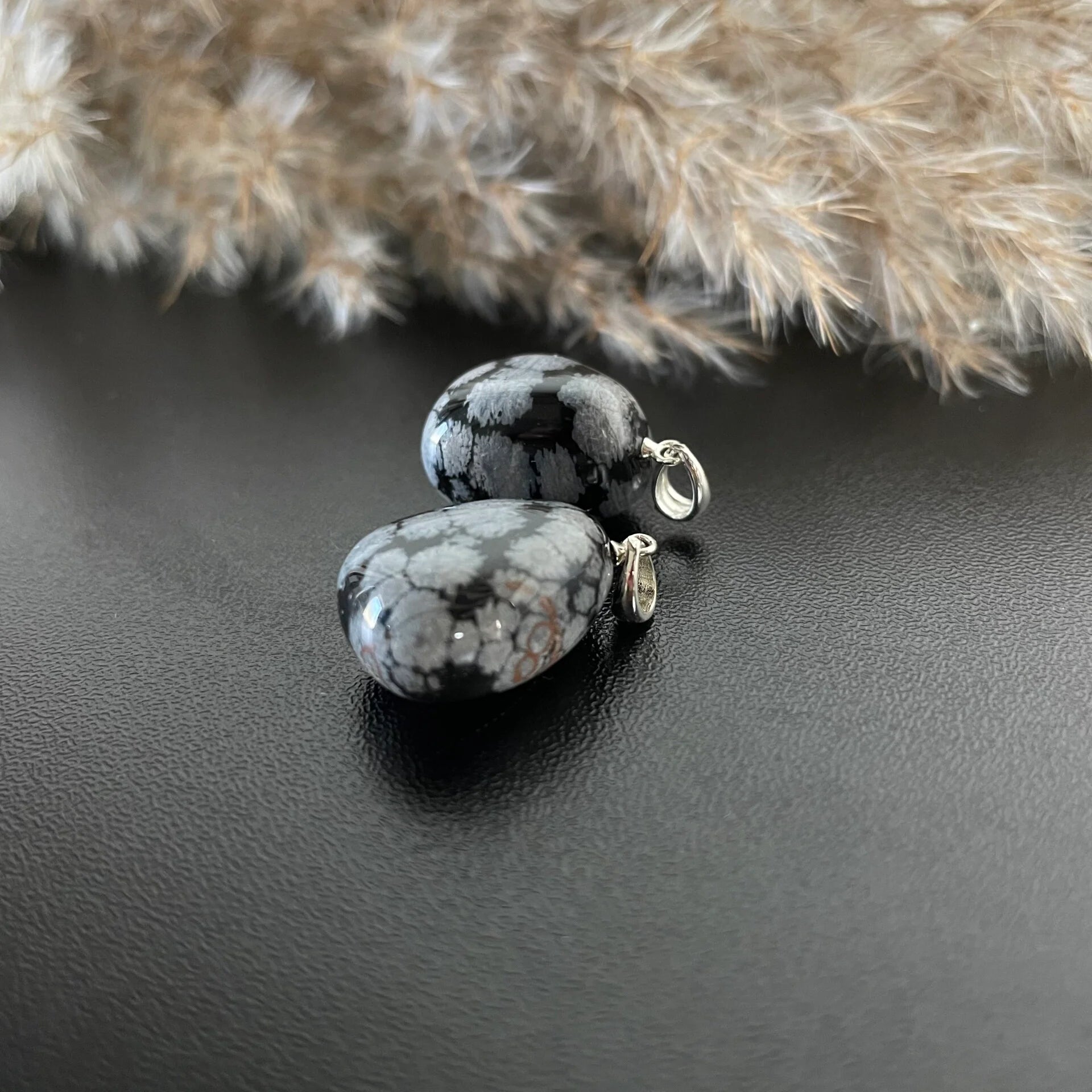 Sneeuwvlok Obsidiaan kettinghanger | 925 sterling zilver